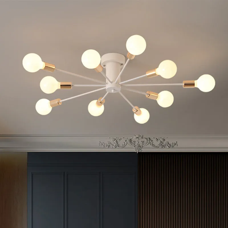 Plafonnier métallique Semi-encastré à ampoule nue, 6/8 têtes, Style Vintage, noir/blanc, luminaire pour cuisine Clearhalo