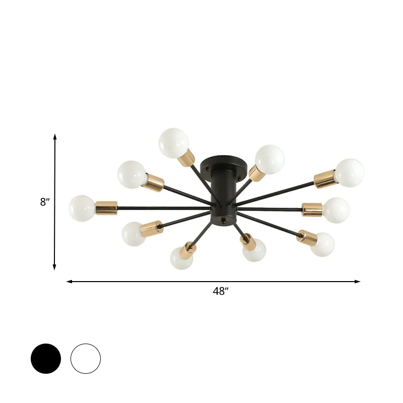Plafonnier métallique Semi-encastré à ampoule nue, 6/8 têtes, Style Vintage, noir/blanc, luminaire pour cuisine Clearhalo
