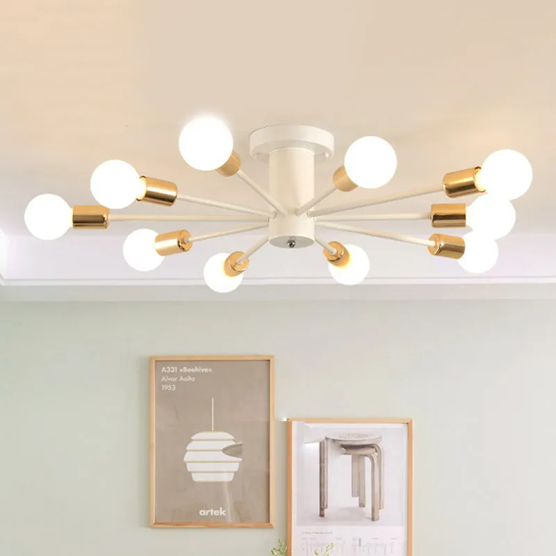 Plafonnier métallique Semi-encastré à ampoule nue, 6/8 têtes, Style Vintage, noir/blanc, luminaire pour cuisine Clearhalo