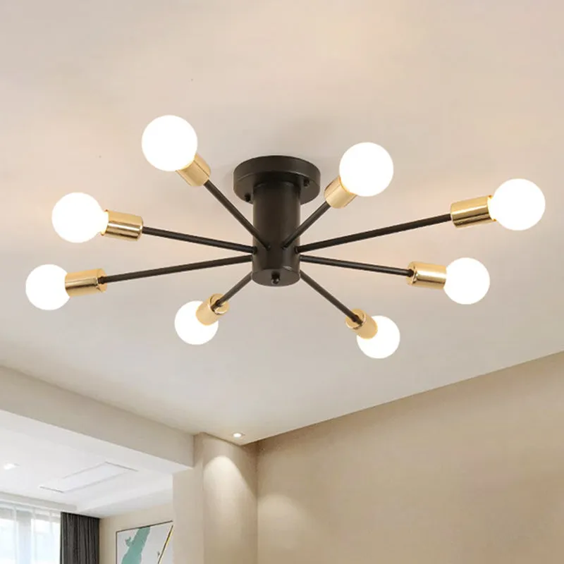 Plafonnier métallique Semi-encastré à ampoule nue, 6/8 têtes, Style Vintage, noir/blanc, luminaire pour cuisine Clearhalo
