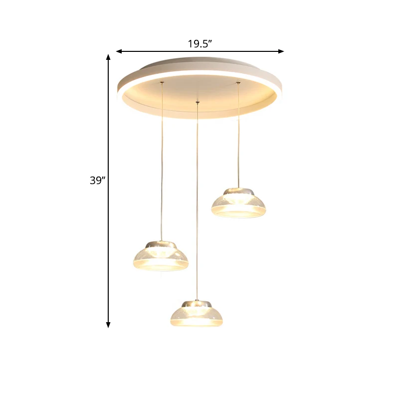 Plafonnier Multi en Forme de Pot Acrylique Moderne à 3 Têtes Lampe à Pendule LED Blanche en Lumière Blanche/Chaude Clearhalo