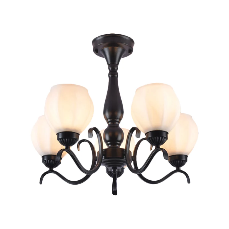 Plafonnier noir à 3/5/6 lumières, montage traditionnel en verre blanc, bras pivotant, Semi-encastré, pour salon Clearhalo