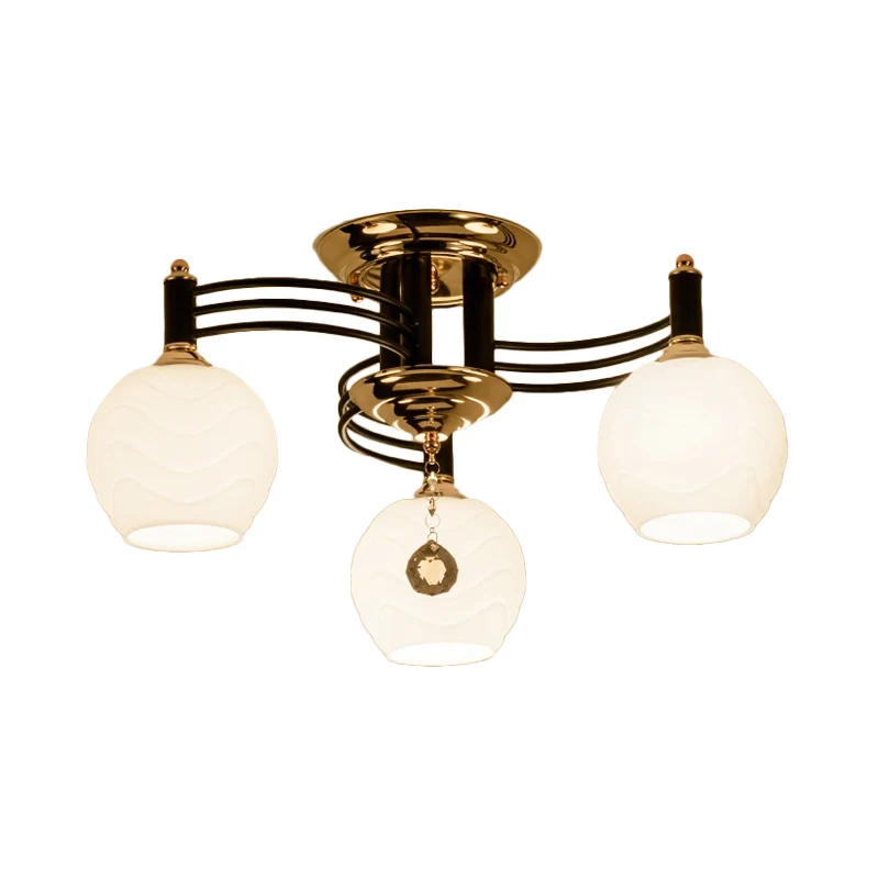 Plafonnier noir à 3/6/8 têtes, montage semi-encastré, Style Vintage, bras tourbillonnant en verre blanc, conçu Clearhalo