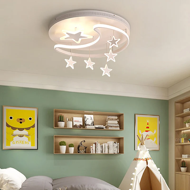 Plafonnier nordique en forme de lune et d'étoile, plafonnier en acrylique à montage encastré pour la maternelle Clearhalo