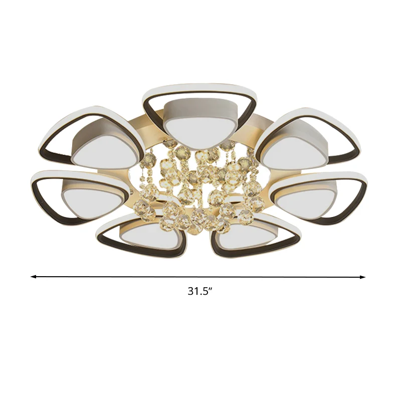 Plafonnier à pétales en métal, luminaire d'intérieur contemporain à LED noir et blanc avec drapé en cristal, lumière chaud...