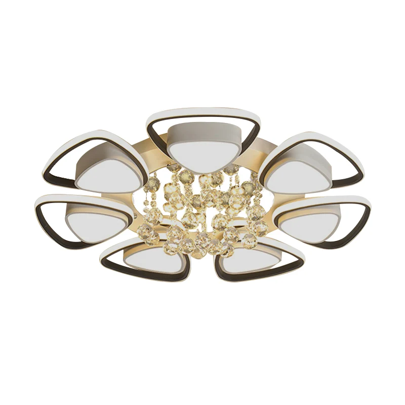 Plafonnier à pétales en métal, luminaire d'intérieur contemporain à LED noir et blanc avec drapé en cristal, lumière chaud...