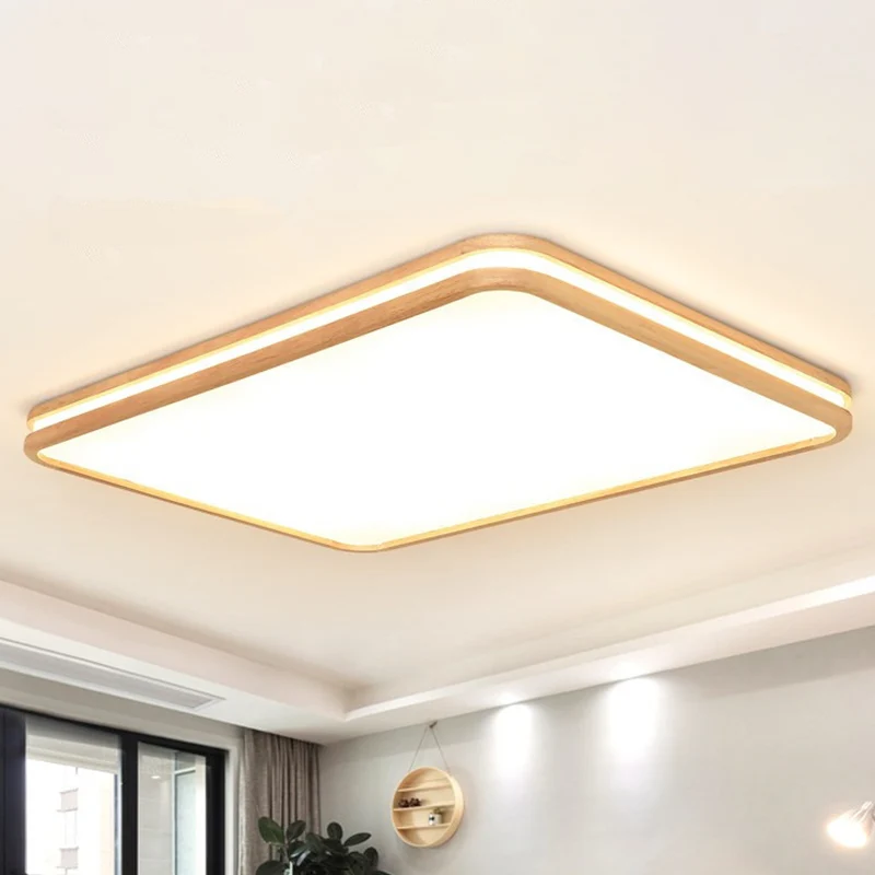 Plafonnier rectangulaire en acrylique pour salon, Style Simple, blanc, plafonnier avec bord en bois Clearhalo