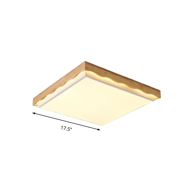 Plafonnier rectangulaire/carré de 18"/21,5"/27,5" de large, plafonnier LED minimaliste en bois beige pour chambre à couche...