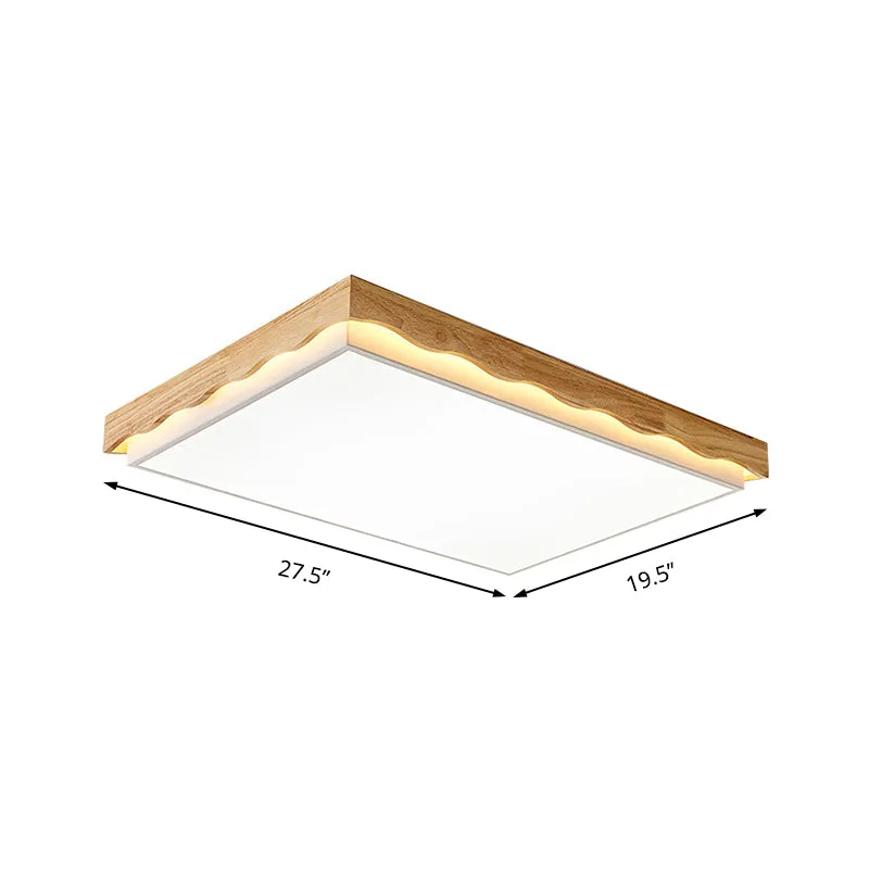Plafonnier rectangulaire/carré de 18"/21,5"/27,5" de large, plafonnier LED minimaliste en bois beige pour chambre à couche...