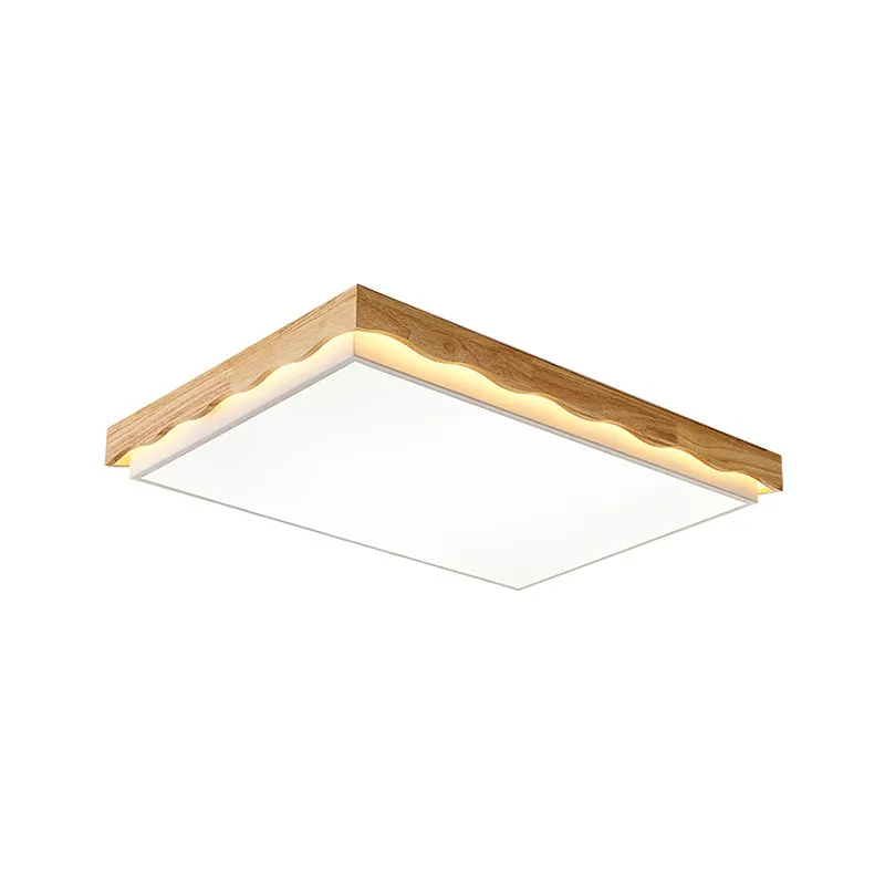 Plafonnier rectangulaire/carré de 18"/21,5"/27,5" de large, plafonnier LED minimaliste en bois beige pour chambre à couche...