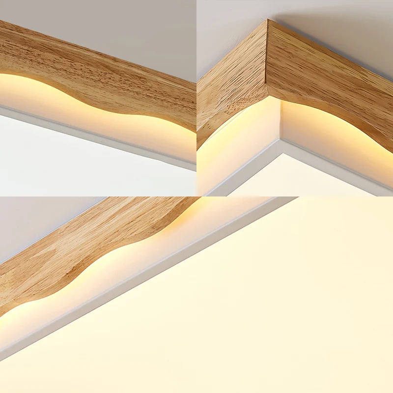 Plafonnier rectangulaire/carré de 18"/21,5"/27,5" de large, plafonnier LED minimaliste en bois beige pour chambre à couche...