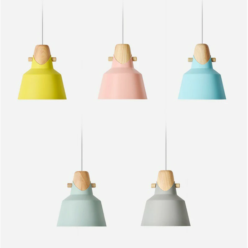 Plafonnier de restaurant conique en métal, 1 ampoule, suspension Macaron avec décor en bois Clearhalo