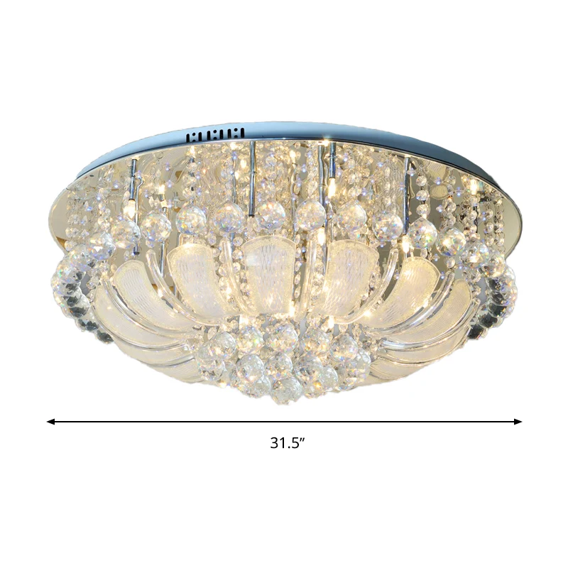 Plafonnier rond moderne en cristal, 19.5 "/23.5"/31.5 "de large, 6/7/13 têtes, luminaire monté au plafond en acier inoxyda...