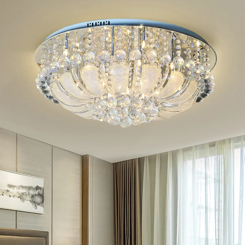 Plafonnier rond moderne en cristal, 19.5 "/23.5"/31.5 "de large, 6/7/13 têtes, luminaire monté au plafond en acier inoxyda...