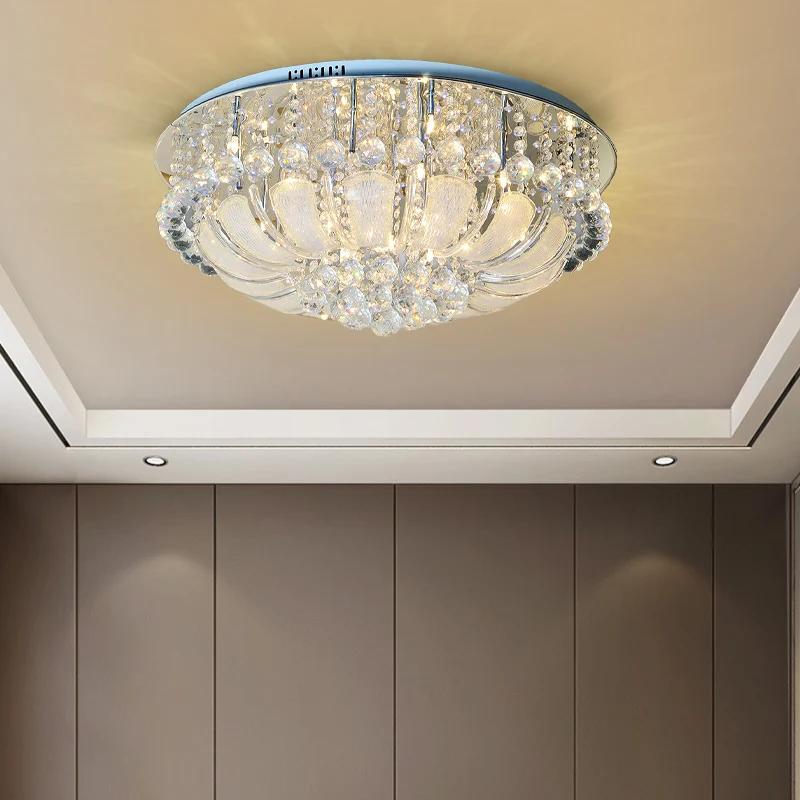 Plafonnier rond moderne en cristal, 19.5 "/23.5"/31.5 "de large, 6/7/13 têtes, luminaire monté au plafond en acier inoxyda...
