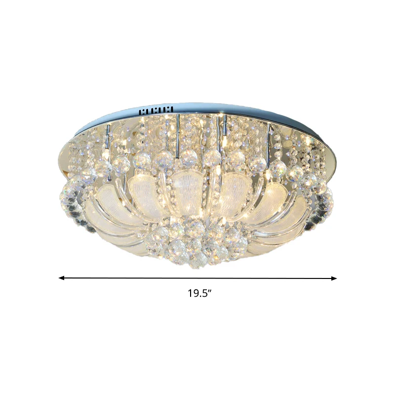 Plafonnier rond moderne en cristal, 19.5 "/23.5"/31.5 "de large, 6/7/13 têtes, luminaire monté au plafond en acier inoxyda...