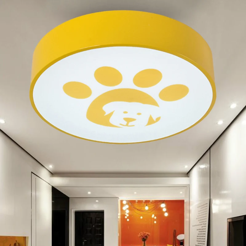Plafonnier rond en métal avec pied de chien, plafonnier moderne pour chambre d'enfants Clearhalo