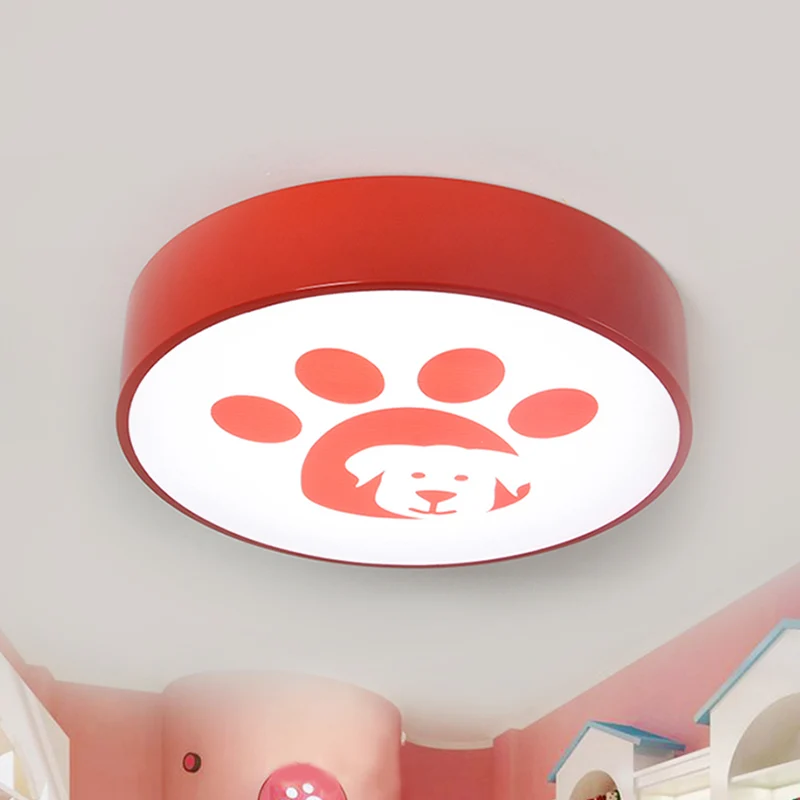 Plafonnier rond en métal avec pied de chien, plafonnier moderne pour chambre d'enfants Clearhalo