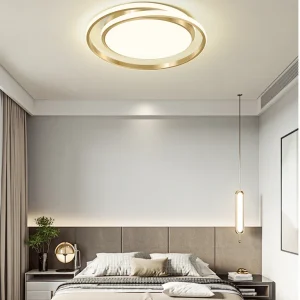 Plafonnier rond de style simple en acrylique LED pour chambre à coucher, luminaire encastré en or brossé Clearhalo