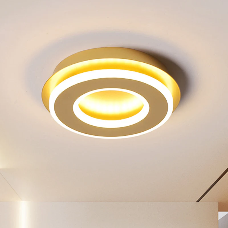 Plafonnier rond/carré au fini doré, plafonnier LED métallique moderne et élégant, lumière chaude/blanche Clearhalo