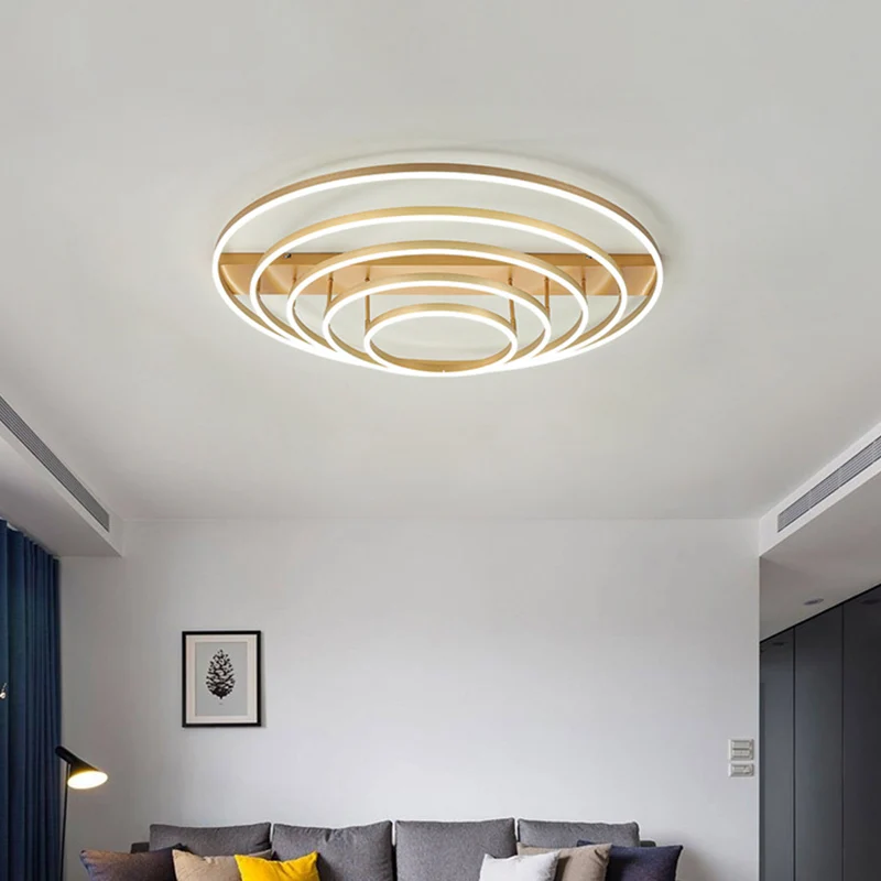 Plafonnier rotatif conique à 4/5 niveaux, cerceau métallique doré moderne, montage Semi-encastré à LED, lumière chaude/bla...