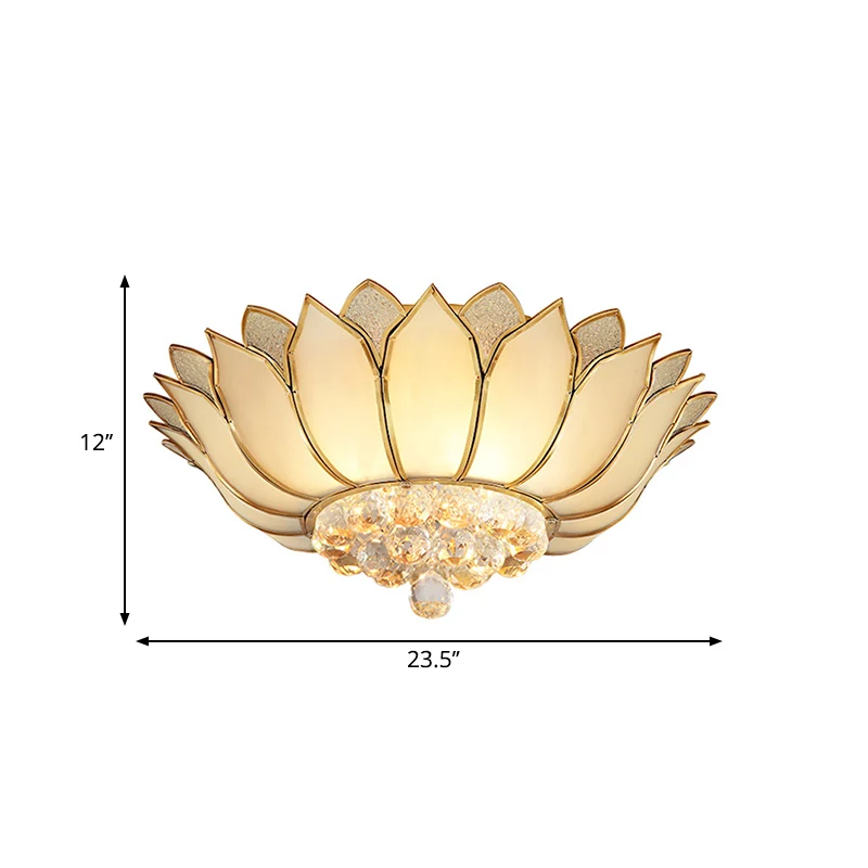 Plafonnier de salon à 4/6 lumières, plafonnier traditionnel doré avec abat-jour en verre crème festonné, 21,5"/23,5" de la...