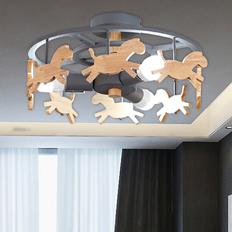 Plafonnier Semi-affleurant de Style nordique manège 3 lumières plafonnier en métal pour salon Clearhalo