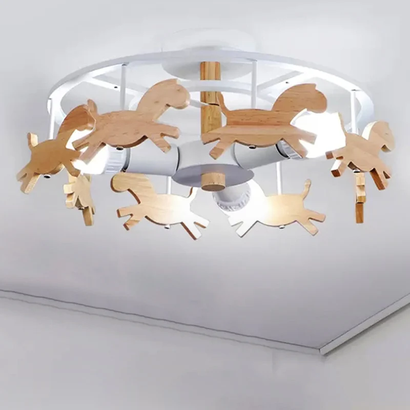 Plafonnier Semi-affleurant de Style nordique manège 3 lumières plafonnier en métal pour salon Clearhalo