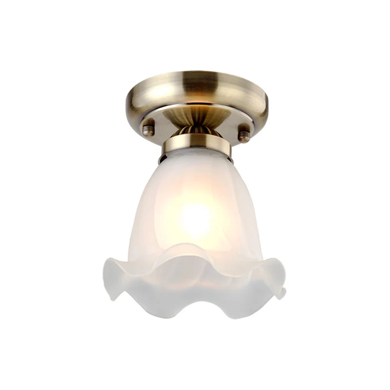 Plafonnier semi-encastré à 1 ampoule, abat-jour en forme de fleur rétro, verre dépoli blanc Clearhalo