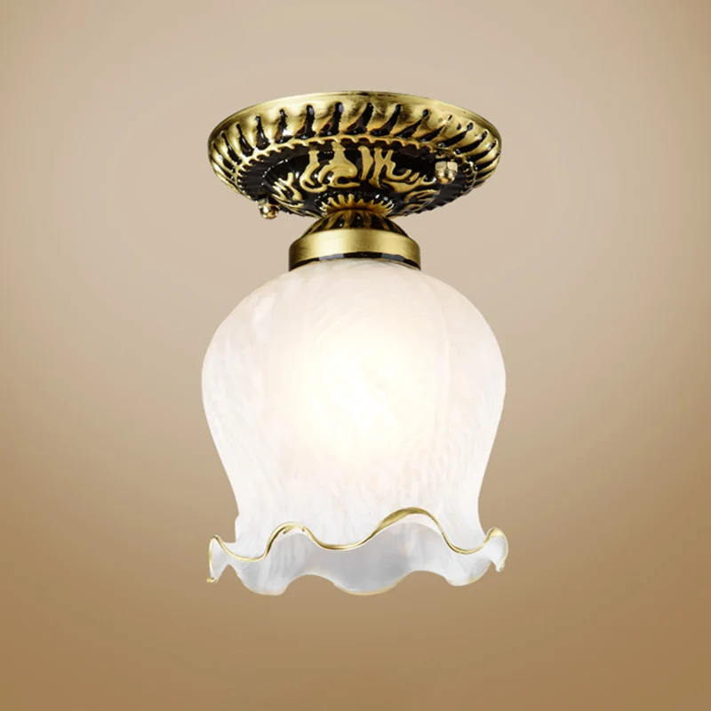 Plafonnier semi-encastré à 1 ampoule, abat-jour en forme de fleur rétro, verre dépoli blanc Clearhalo