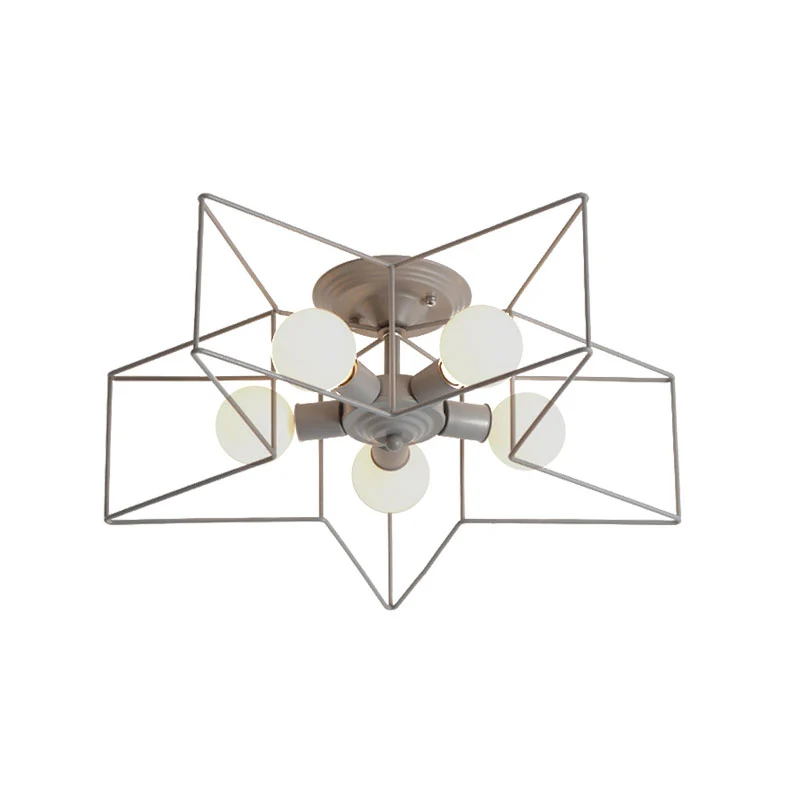 Plafonnier semi-encastré à 5 ampoules avec abat-jour en forme de cage en forme d'étoile, luminaire d'intérieur semi-encast...