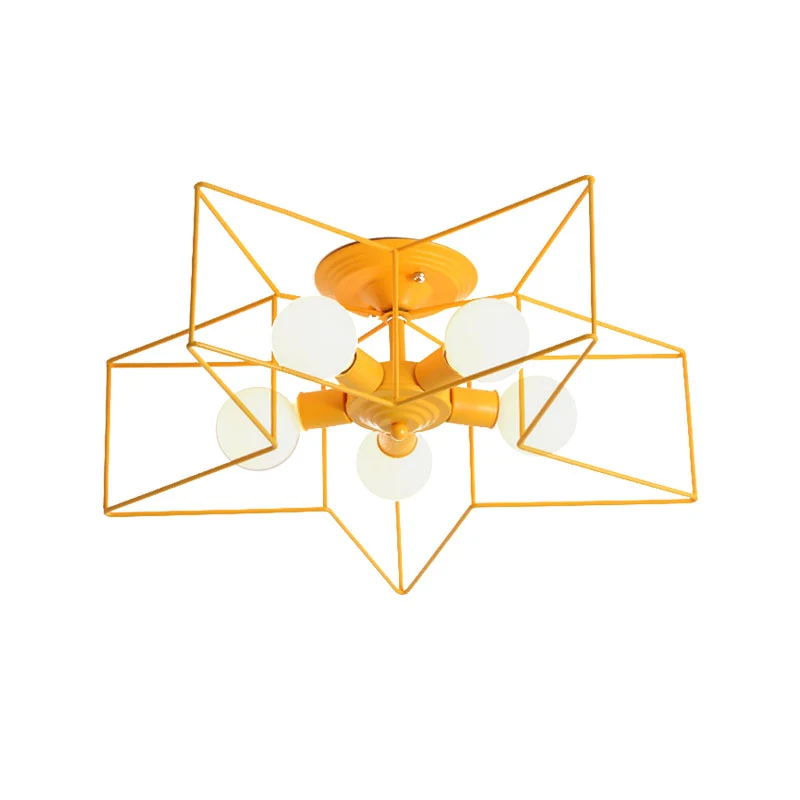 Plafonnier semi-encastré à 5 ampoules avec abat-jour en forme de cage en forme d'étoile, luminaire d'intérieur semi-encast...