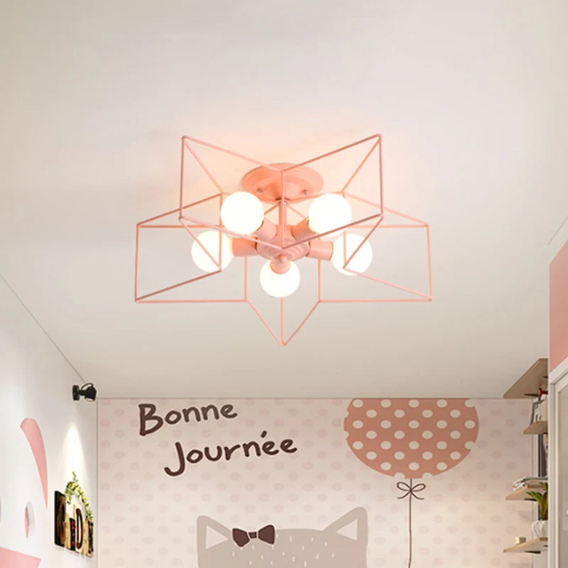 Plafonnier semi-encastré à 5 ampoules avec abat-jour en forme de cage en forme d'étoile, luminaire d'intérieur semi-encast...
