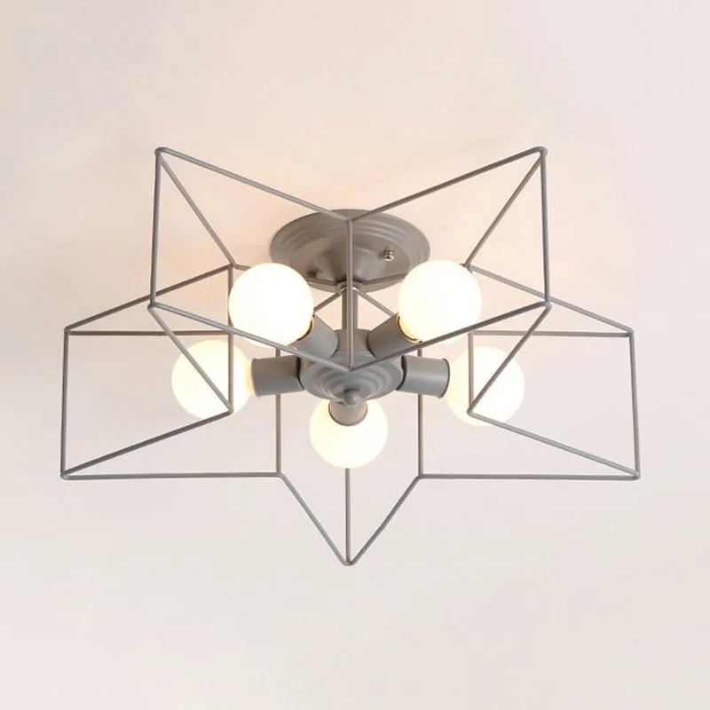 Plafonnier semi-encastré à 5 ampoules avec abat-jour en forme de cage en forme d'étoile, luminaire d'intérieur semi-encast...