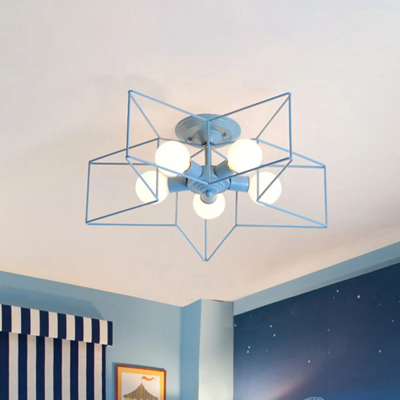 Plafonnier semi-encastré à 5 ampoules avec abat-jour en forme de cage en forme d'étoile, luminaire d'intérieur semi-encast...