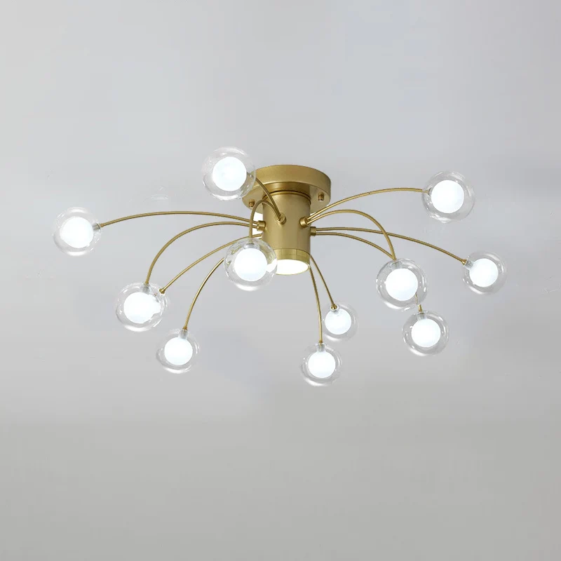 Plafonnier semi-encastré contemporain Starburst en métal à 13 têtes pour chambre à coucher, en laiton Clearhalo
