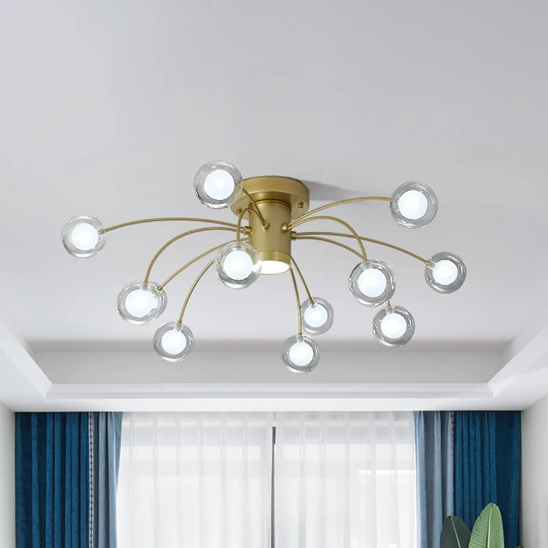 Plafonnier semi-encastré contemporain Starburst en métal à 13 têtes pour chambre à coucher, en laiton Clearhalo