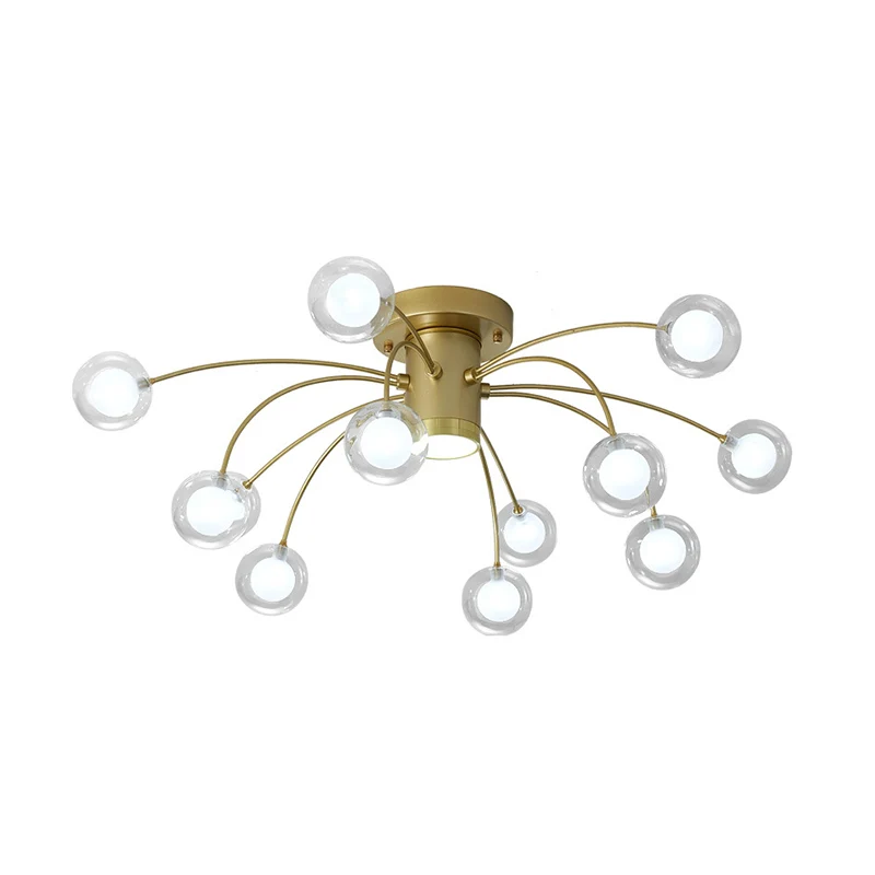 Plafonnier semi-encastré contemporain Starburst en métal à 13 têtes pour chambre à coucher, en laiton Clearhalo