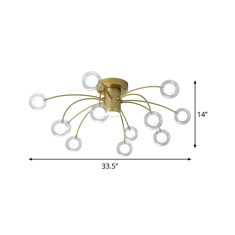 Plafonnier semi-encastré contemporain Starburst en métal à 13 têtes pour chambre à coucher, en laiton Clearhalo