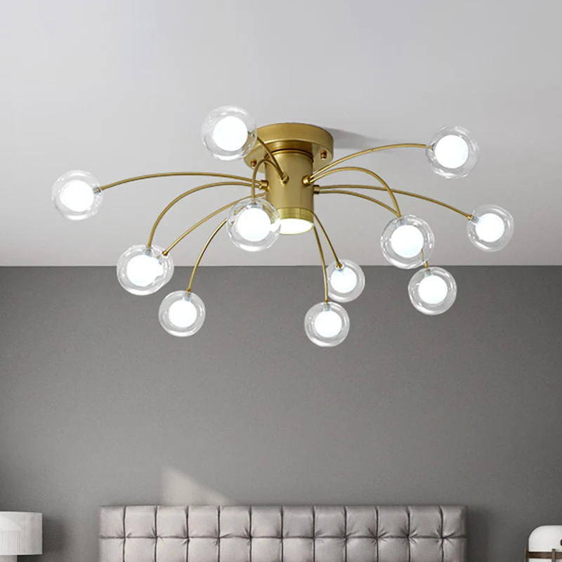 Plafonnier semi-encastré contemporain Starburst en métal à 13 têtes pour chambre à coucher, en laiton Clearhalo