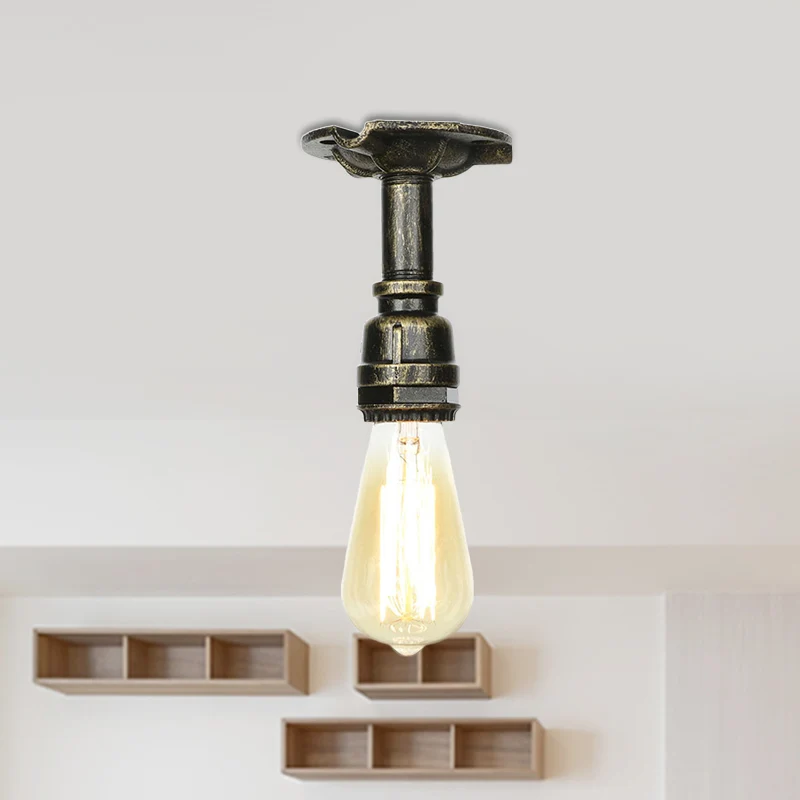 Plafonnier semi-encastré en métal bronze, conduite d'eau, 1 ampoule, éclairage encastré antique Clearhalo