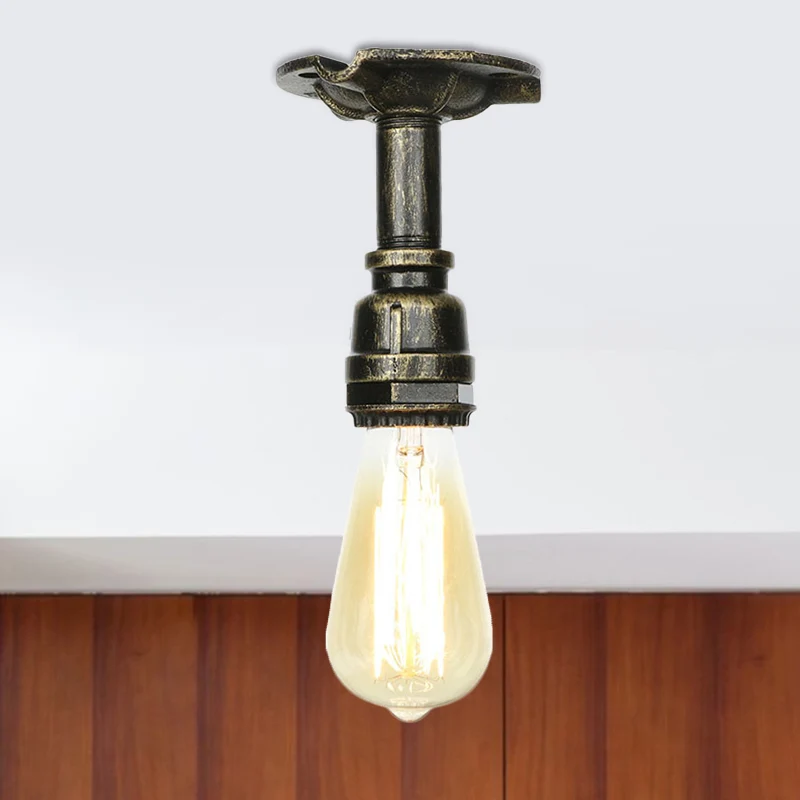 Plafonnier semi-encastré en métal bronze, conduite d'eau, 1 ampoule, éclairage encastré antique Clearhalo