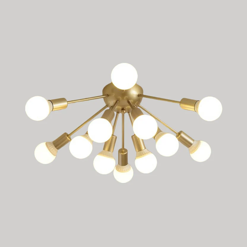 Plafonnier Semi-encastré en métal Spoutnik, moderne, 8/12 lumières, blanc/noir/or, pour salon Clearhalo