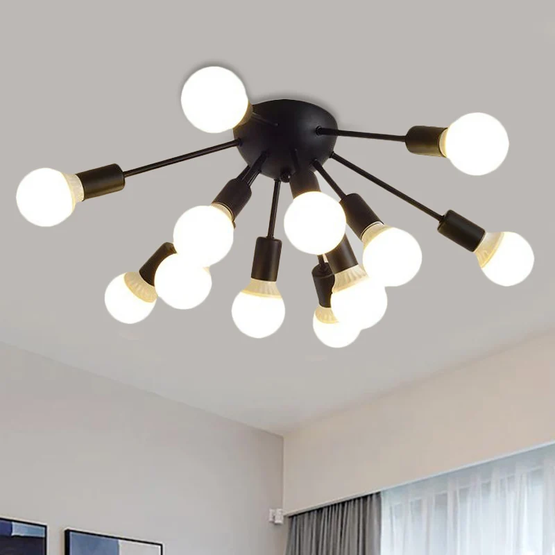 Plafonnier Semi-encastré en métal Spoutnik, moderne, 8/12 lumières, blanc/noir/or, pour salon Clearhalo