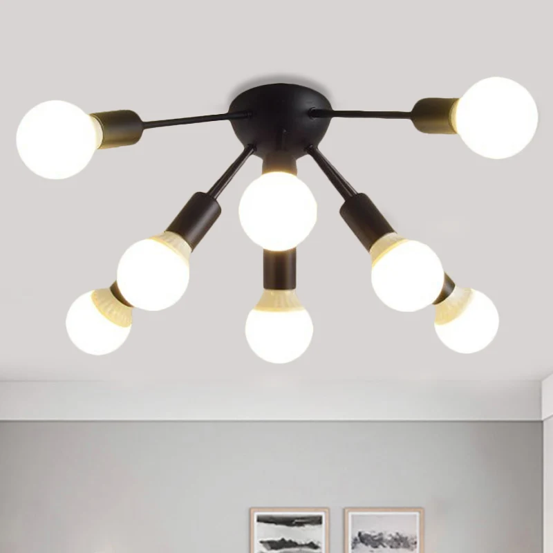 Plafonnier Semi-encastré en métal Spoutnik, moderne, 8/12 lumières, blanc/noir/or, pour salon Clearhalo
