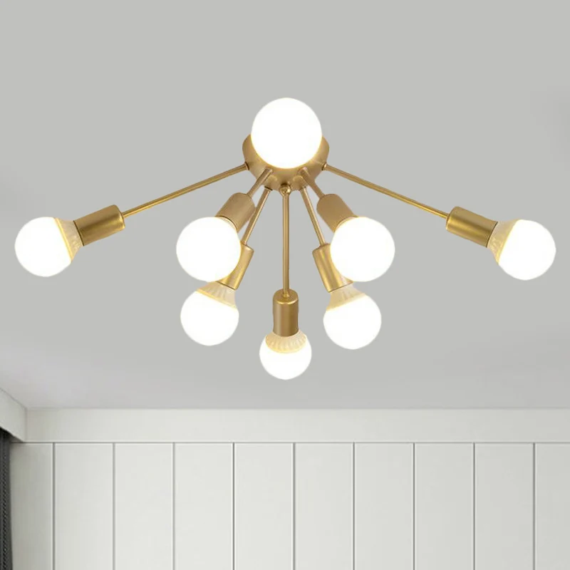 Plafonnier Semi-encastré en métal Spoutnik, moderne, 8/12 lumières, blanc/noir/or, pour salon Clearhalo