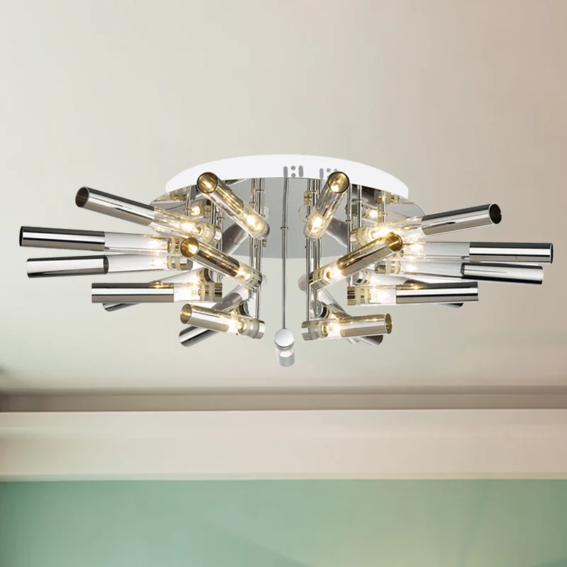 Plafonnier Spoutnik moderne semi-encastré en acier inoxydable, 9/21 lumières, luminaire de plafond pour salle à manger ave...