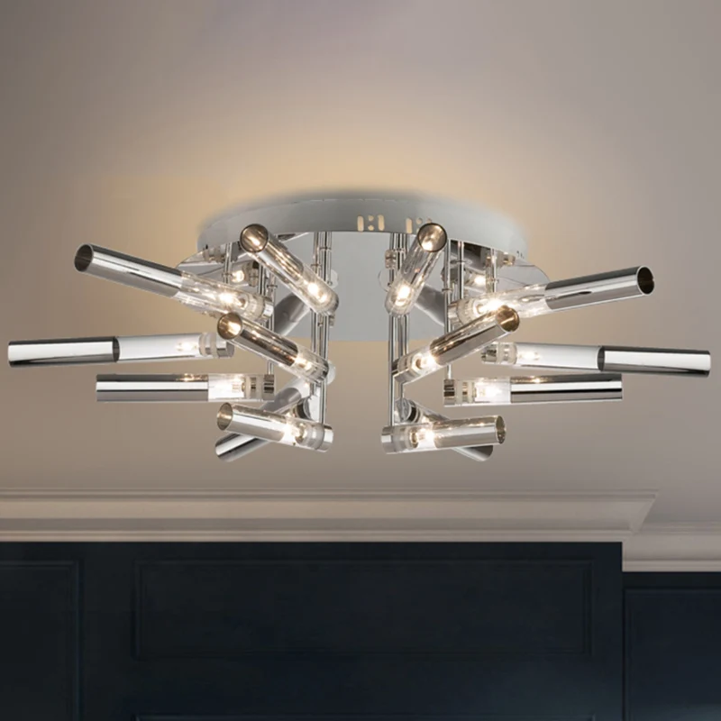 Plafonnier Spoutnik moderne semi-encastré en acier inoxydable, 9/21 lumières, luminaire de plafond pour salle à manger ave...