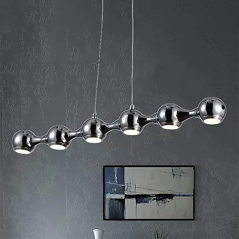 Plafonnier suspendu boule moderne en métal, 6 lumières chromées, éclairage d'îlot de salon en blanc chaud/blanc Clearhalo