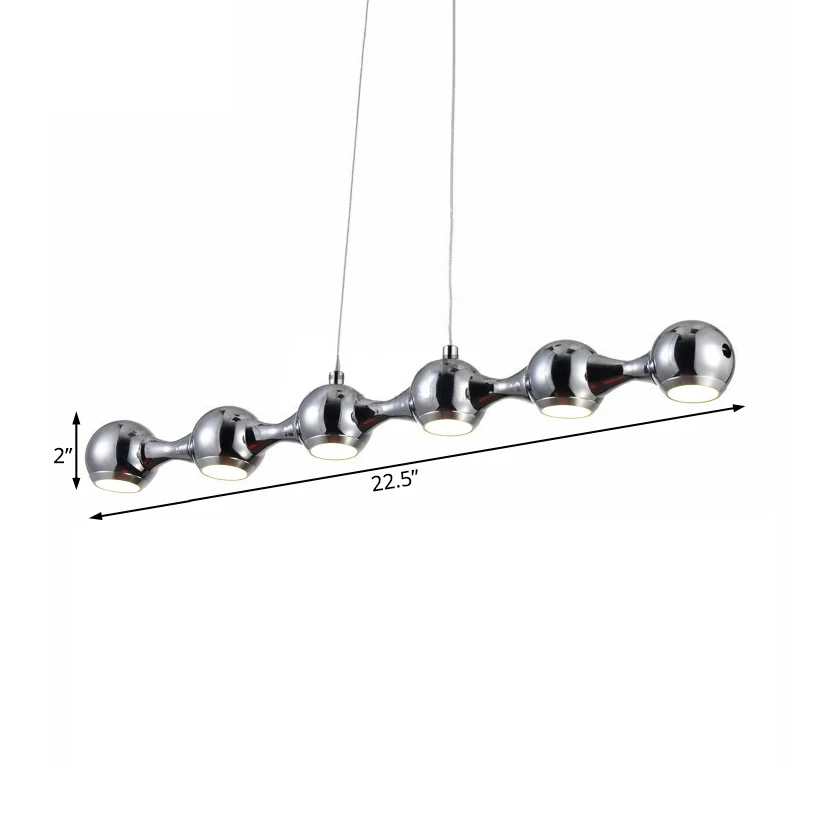 Plafonnier suspendu boule moderne en métal, 6 lumières chromées, éclairage d'îlot de salon en blanc chaud/blanc Clearhalo